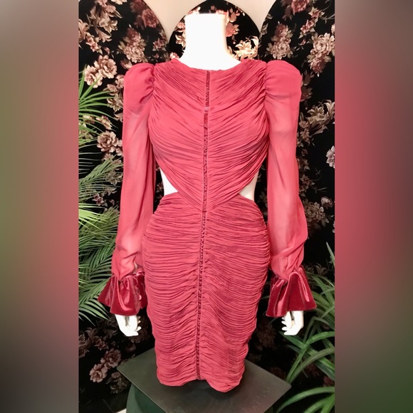 NWT ASOS Luxe Blush Red Ruched Open Back Cocktail Dress Size 2 - Picture 2 of 9